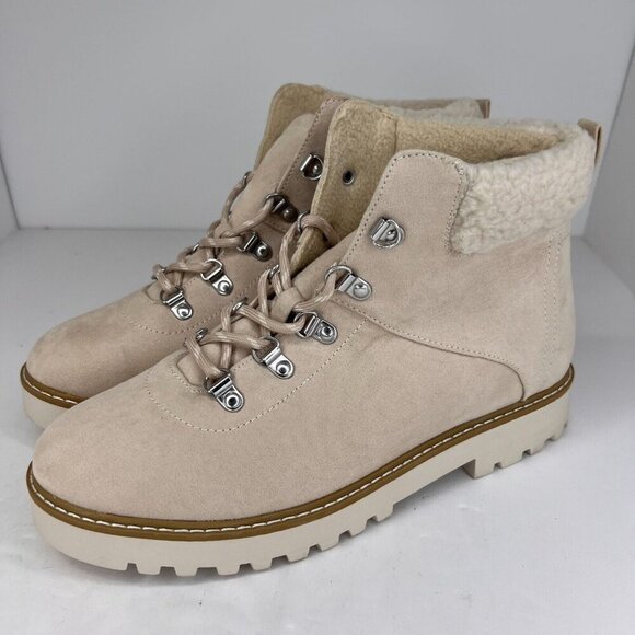 Sonoma Goods For Life Womens Kohls Cream Lace Up Ankle Size 9.5 M Snow Boots - Picture 1 of 10